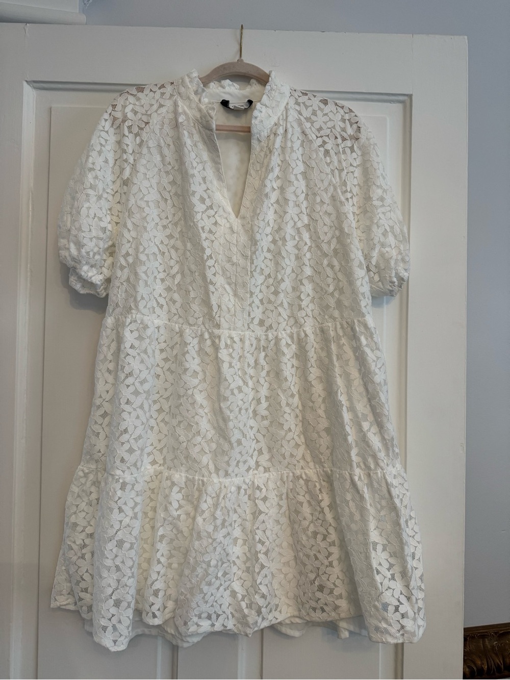 CeCe White Lace Tiered V-Neck Mini Dress